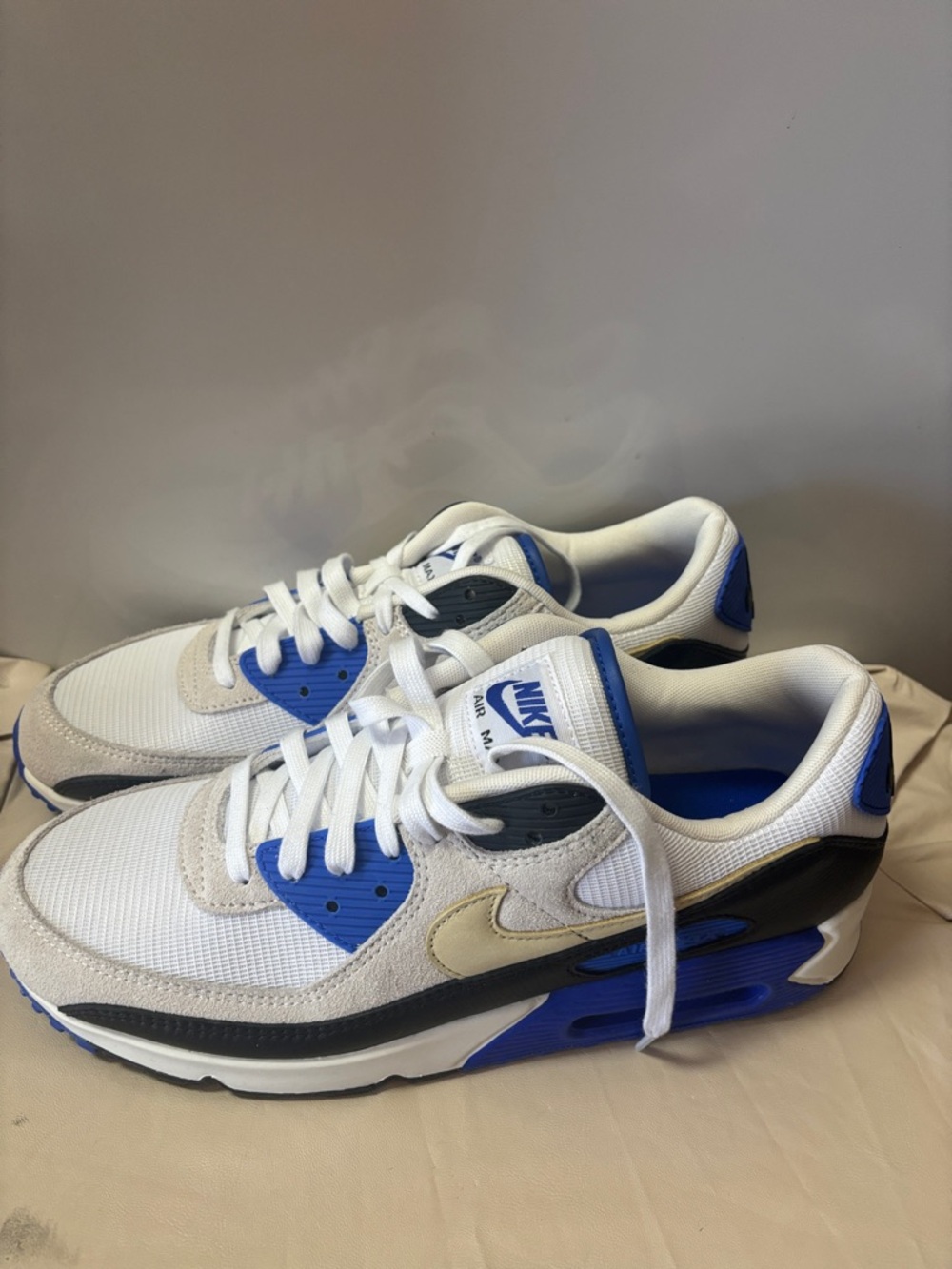 Nike Air Max 90 PRM White Blue Black Leather Mesh Sneaker ssize 13